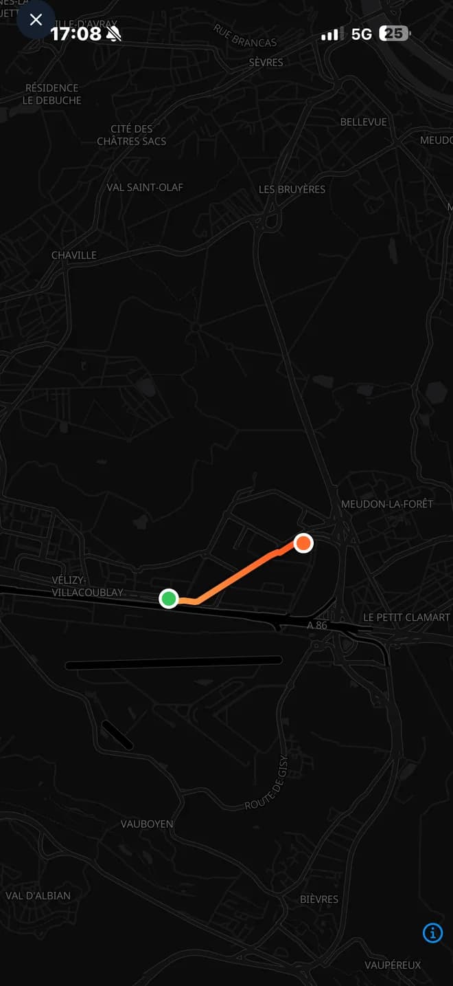 Auryx : carte d'une course avec le tracé GPS